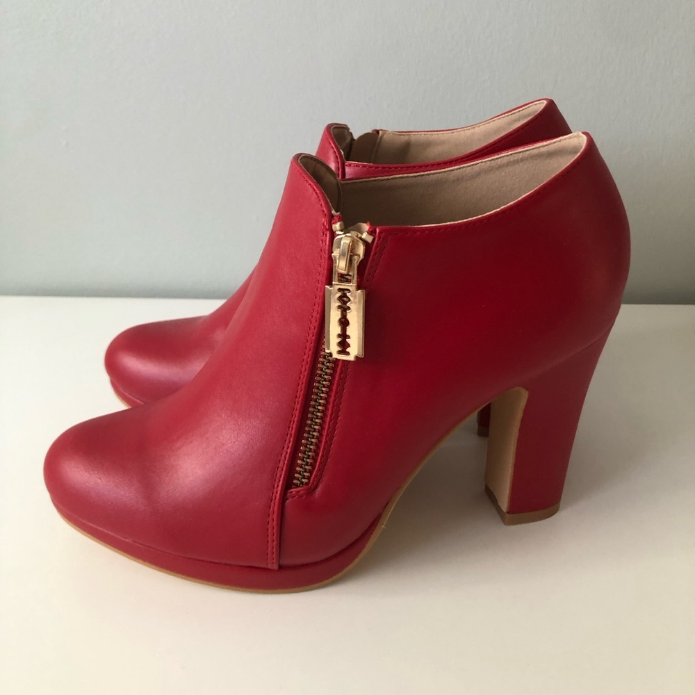 Allegra K Red Heeled Ankle Boots - Picture 6 of 10